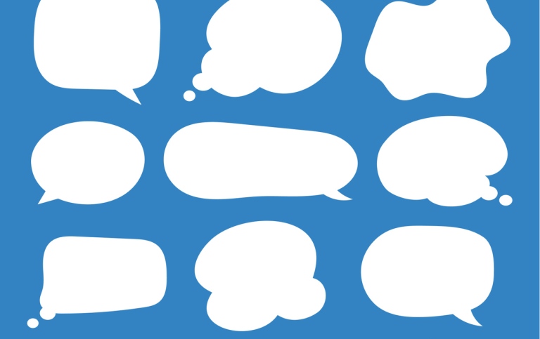 Pratbubblor med blå bakgrund.