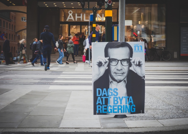 Moderaterna, valaffisch i Stockholm 2018. Foto: Michael Erhardsson/Mostphotos