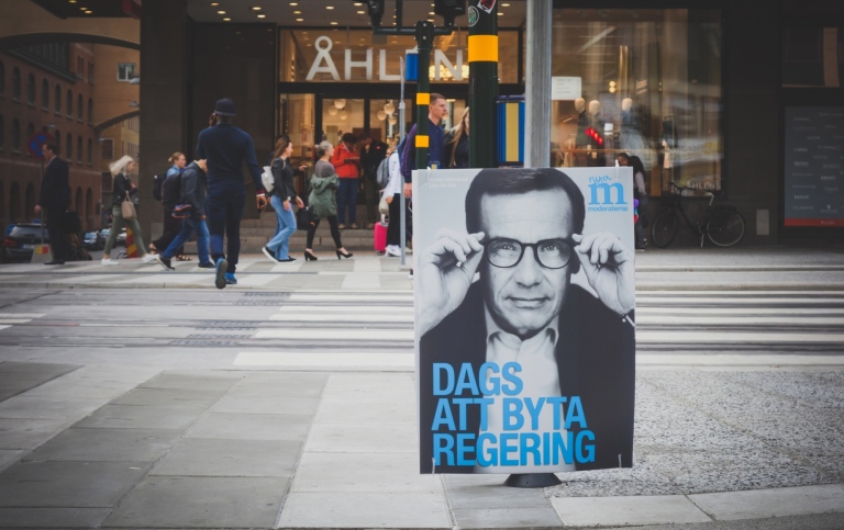 Moderaterna, valaffisch i Stockholm 2018. Foto: Michael Erhardsson/Mostphotos