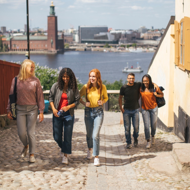 Students walking in central Stockholm.