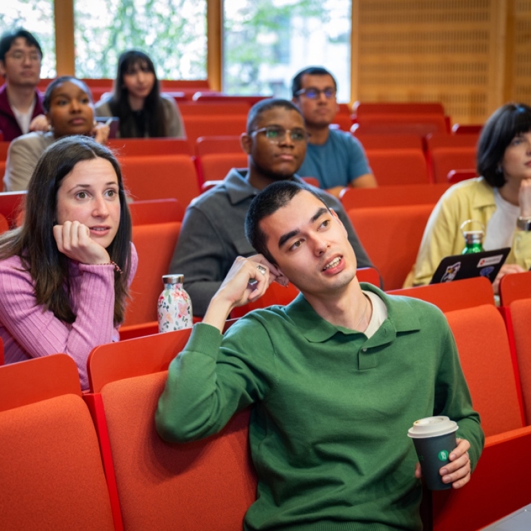 Students in a lecture hall.