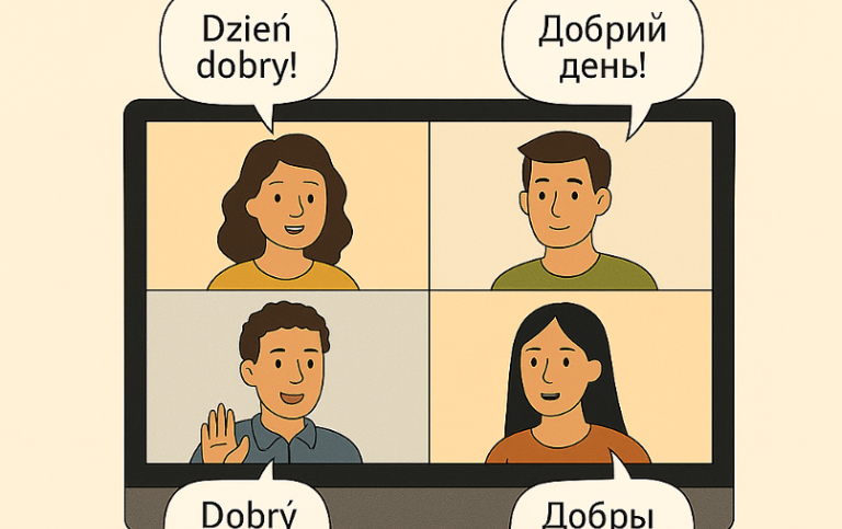 Four people speaking Slavic languages