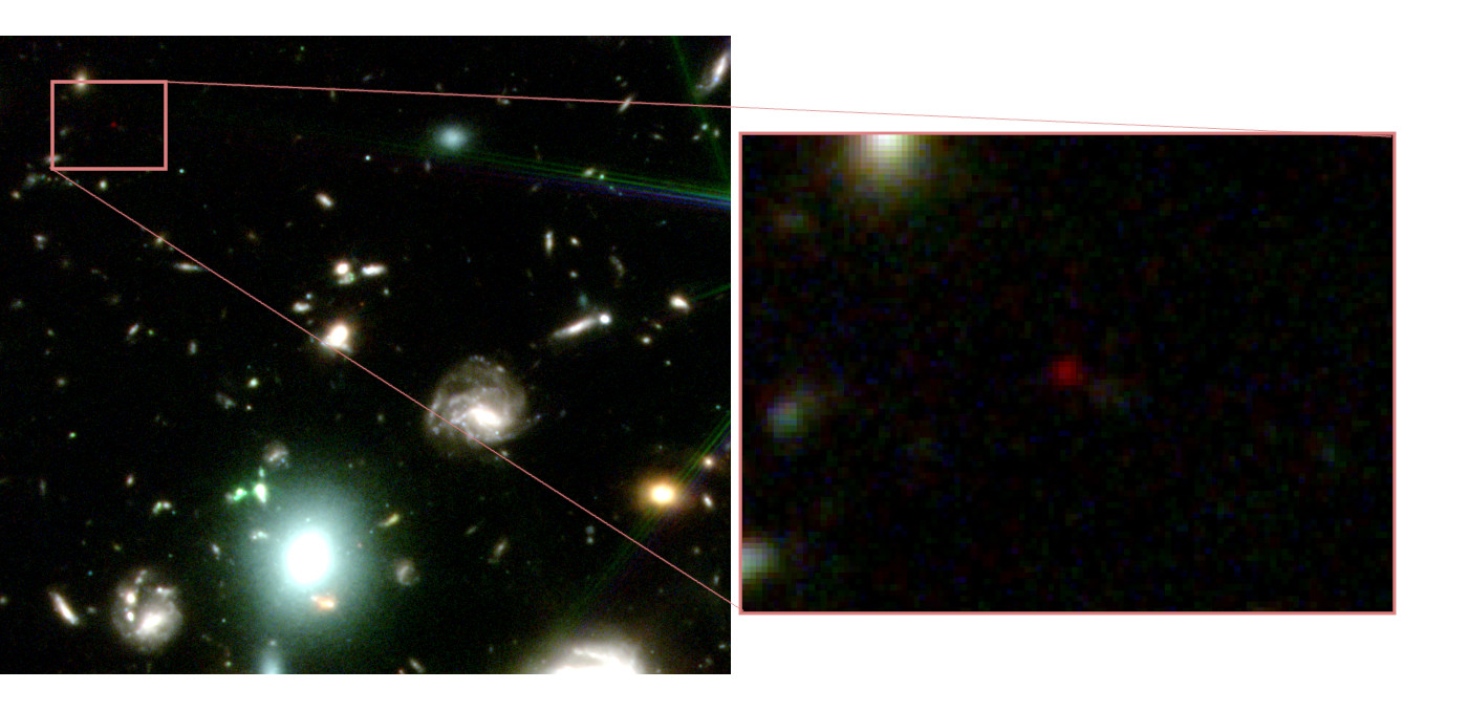 Inzoomad bild på en av de avlägsna galaxerna.
