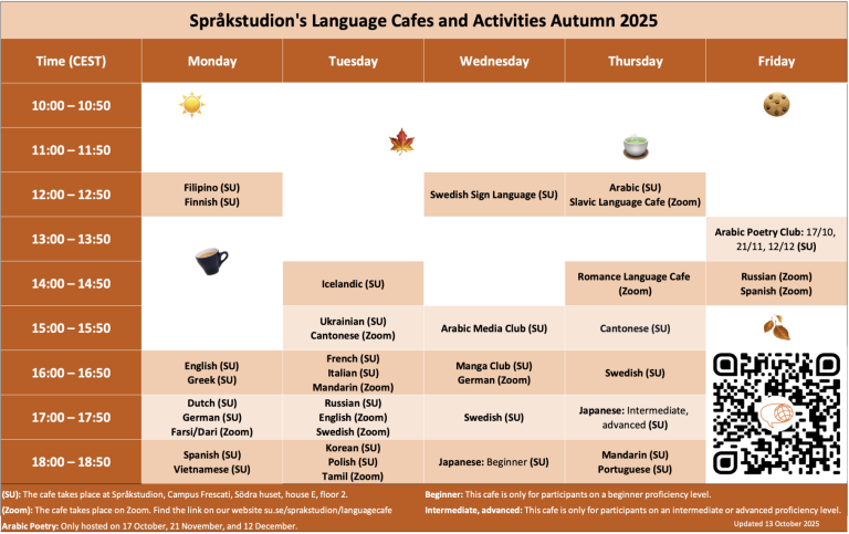 Cafe Schedule Autumn 2025