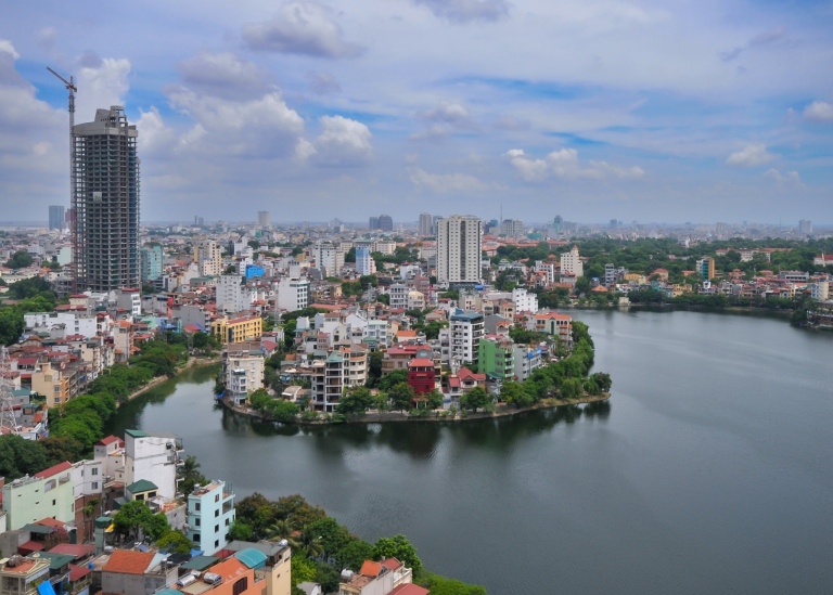 Skyline of Hanoi capital city and hoan kiem lake. Photo: Michalis Palis/Mostphotos