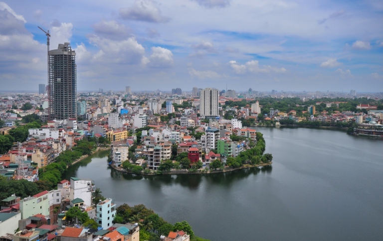 Skyline of Hanoi capital city and hoan kiem lake. Photo: Michalis Palis/Mostphotos