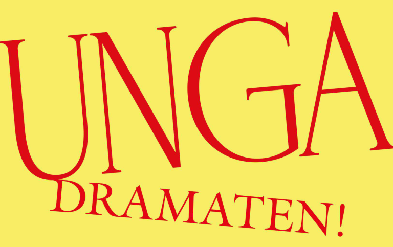 Röda versaler på gul bakgrund: Unga Dramaten.