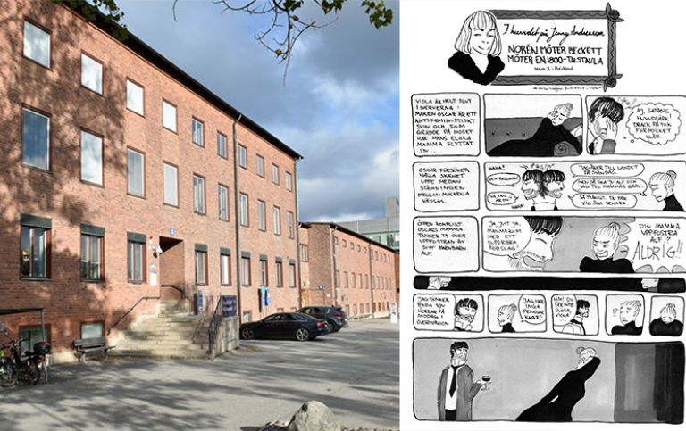 Bruna tegelhus i tre våningar. Omslaget till Ulrika Lindgrens avhandling I skuggan av en man.