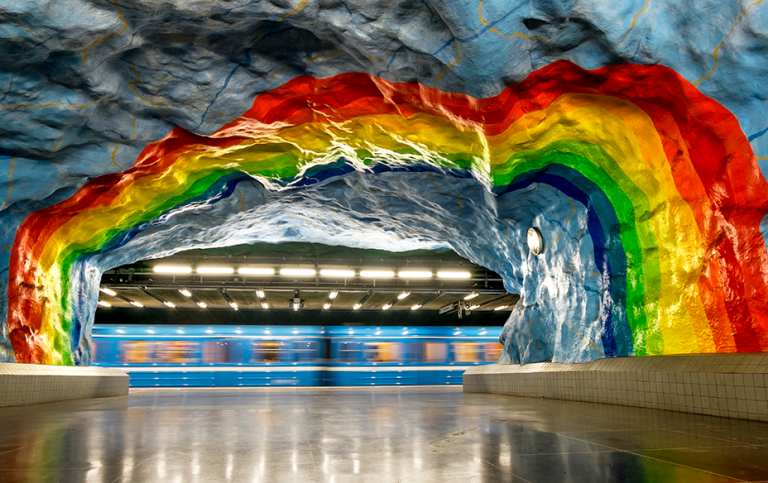 The interior of station Stadion in Stockholm metro.
