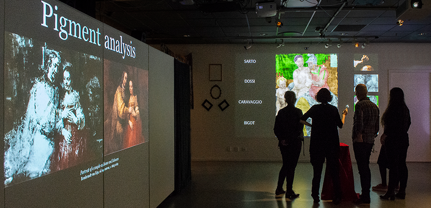 Students in exhibition hall.