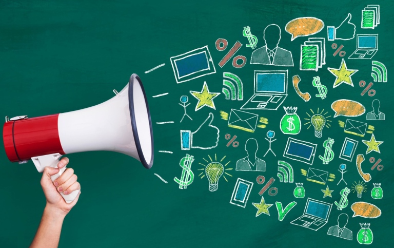 megafon som sprutar ut symboler