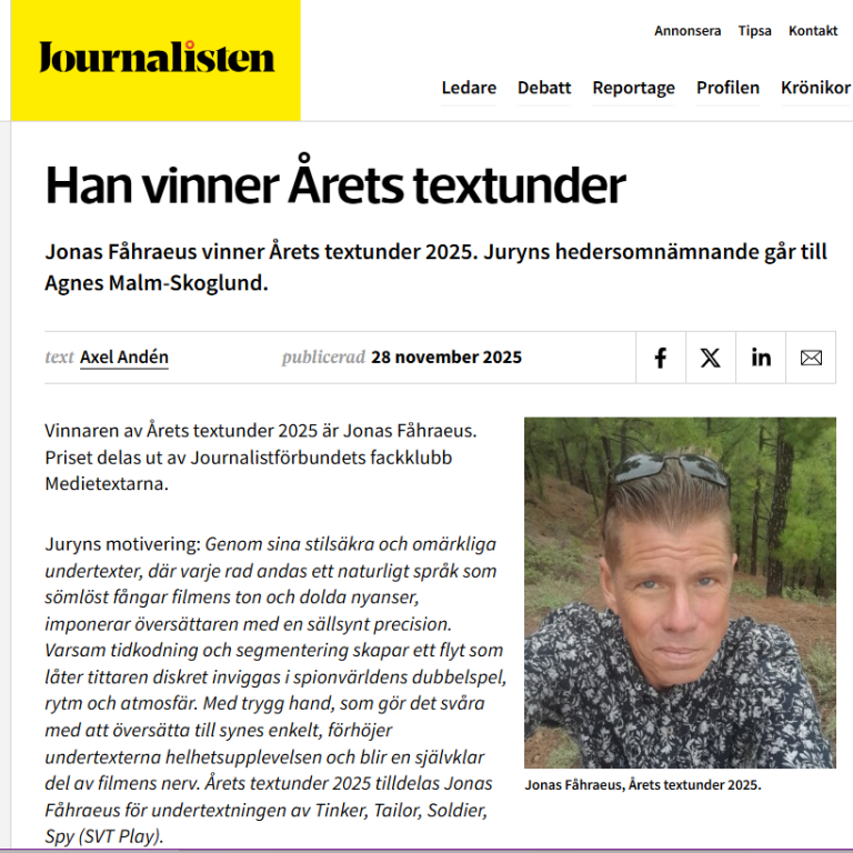 Tidningsartikel med bild på Jonas Fåhraeus