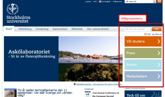 Målgruppsmeny eller genvägar1