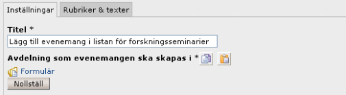 Inställningar evenemangsformulär