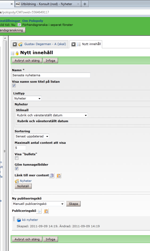 Nyhetslista på startsidan